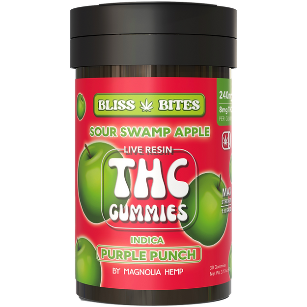 THC Bliss Bites Gummies - THC Gummies - 240mg THC - Magnolia Hemp - Indica - The Green Leaf - Purple punch