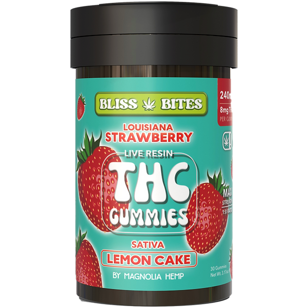 THC Bliss Bites Gummies - THC Gummies - 240mg THC - Magnolia Hemp - Sativa - The Green Leaf - Lemon cake