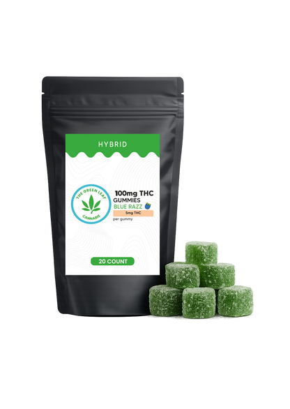 Hybrid 100mg THC Gummies - 100mg THC - 20 ct - Blue Razz - The Green Leaf Cannabis