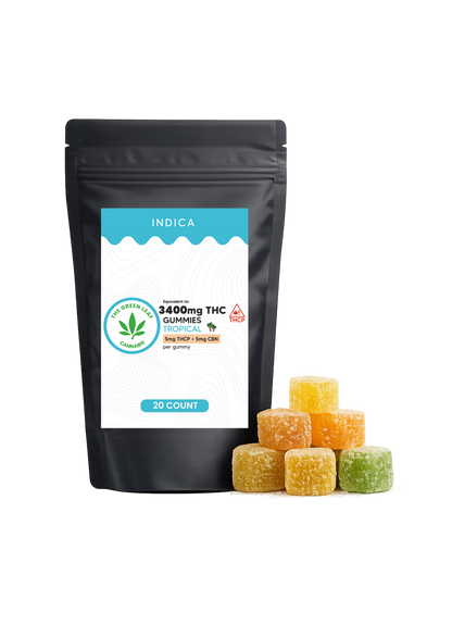 Indica 3400mg THC Gummies - 3400mg THC - 20 ct - Tropical - The Green Leaf Cannabis