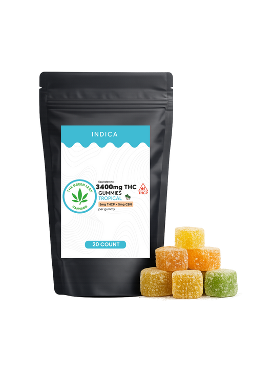 Indica 3400mg THC Gummies - 3400mg THC - 20 ct - Tropical - The Green Leaf Cannabis