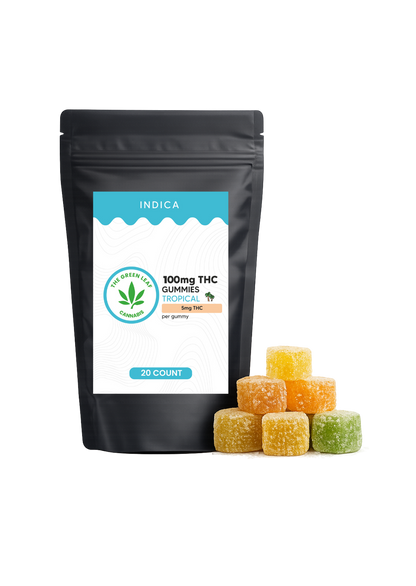 Indica 100mg THC Gummies - 100mg THC - 20 ct - Tropical - The Green Leaf Cannabis