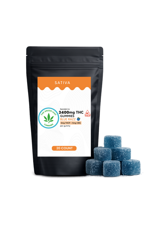 Sativa 3400mg THC Gummies - 3400mg THC - 20 ct - Blue Razz - The Green Leaf Cannabis