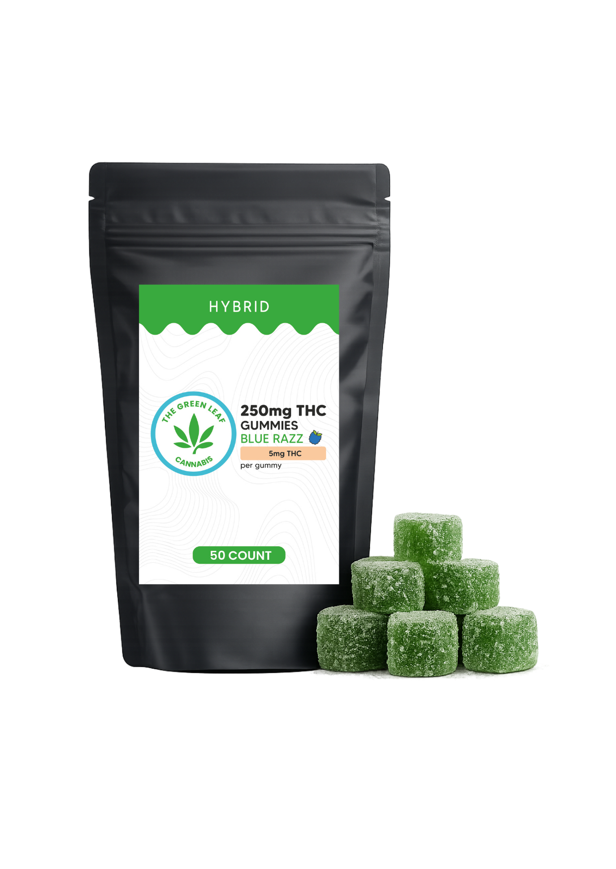 Hybrid 250mg THC Gummies - 250mg THC - 50 ct - Blue Razz - The Green Leaf Cannabis
