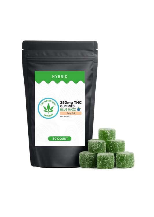 Hybrid 250mg THC Gummies - 250mg THC - 50 ct - Blue Razz - The Green Leaf Cannabis