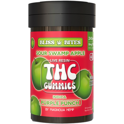 THC Bliss Bites Gummies - THC Gummies - 240mg THC - Magnolia Hemp - Indica - The Green Leaf - Purple punch
