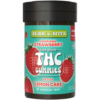 THC Bliss Bites Gummies - THC Gummies - 240mg THC - Magnolia Hemp - Sativa - The Green Leaf - Lemon cake