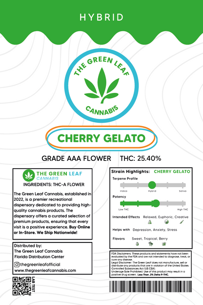 Cherry Gelato THCA Flower - Hybrid - 1g to 1 pound - AAA - The Green Leaf Cannabis