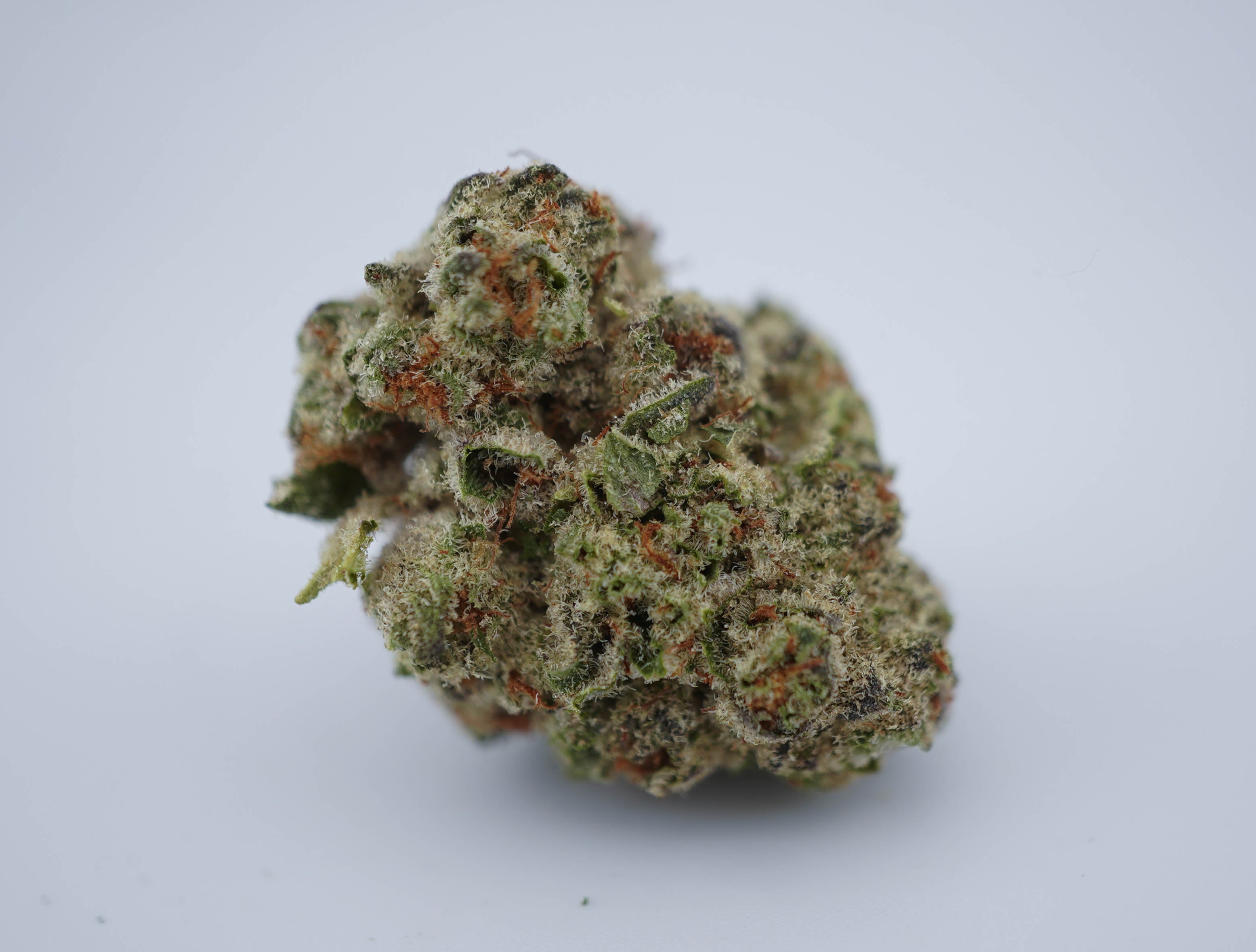 Georgia Pie cannabis flower from The Green Leaf Cannabis—top-shelf Hybrid strain with dense, frosty buds in green and orange hues, offering a sweet peach cobbler aroma with creamy, doughy undertones. Known for its potent, relaxing effects ideal for stress relief, appetite stimulation, and evening use.