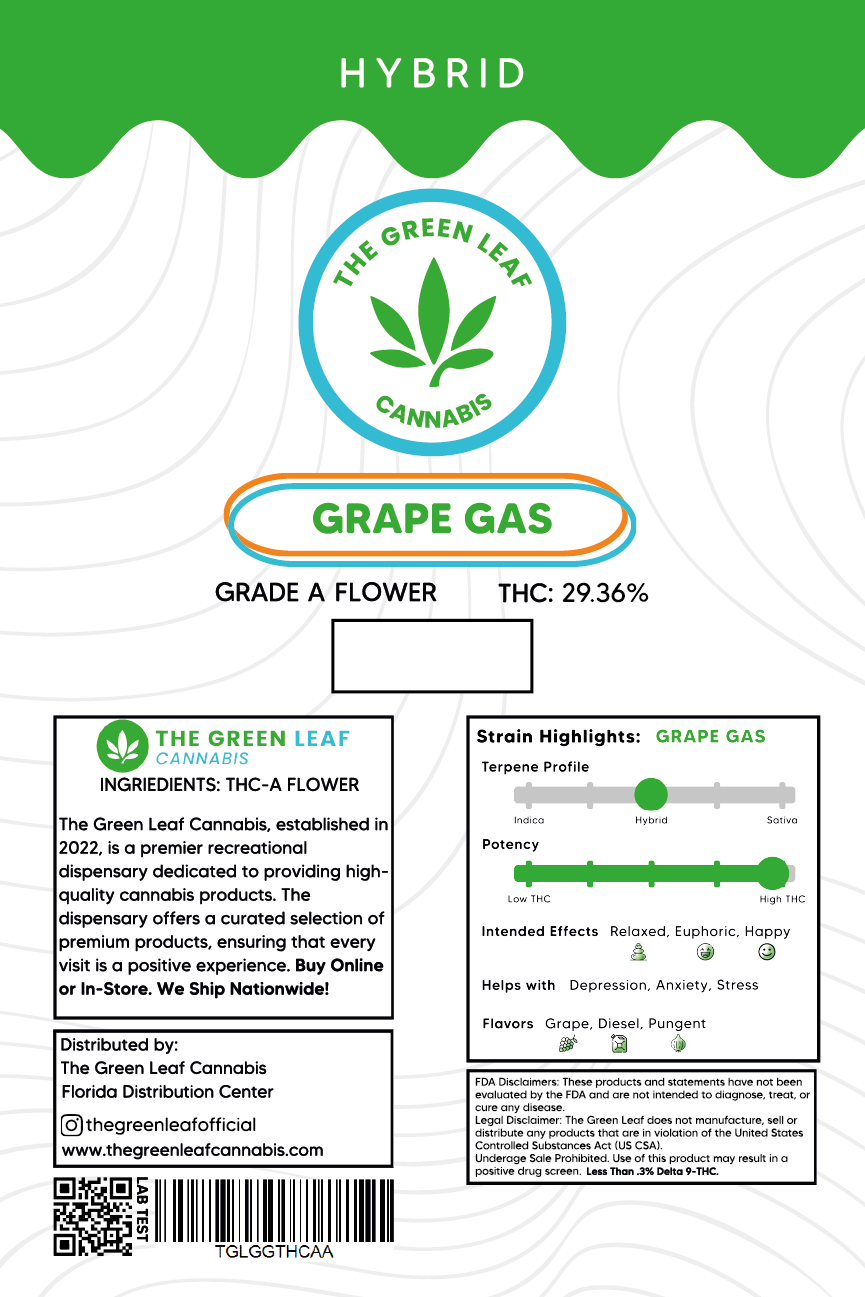 Grape Gas THCA Flower - Hybrid - 3.5g to 1oz - A - The Green Leaf Cannabis