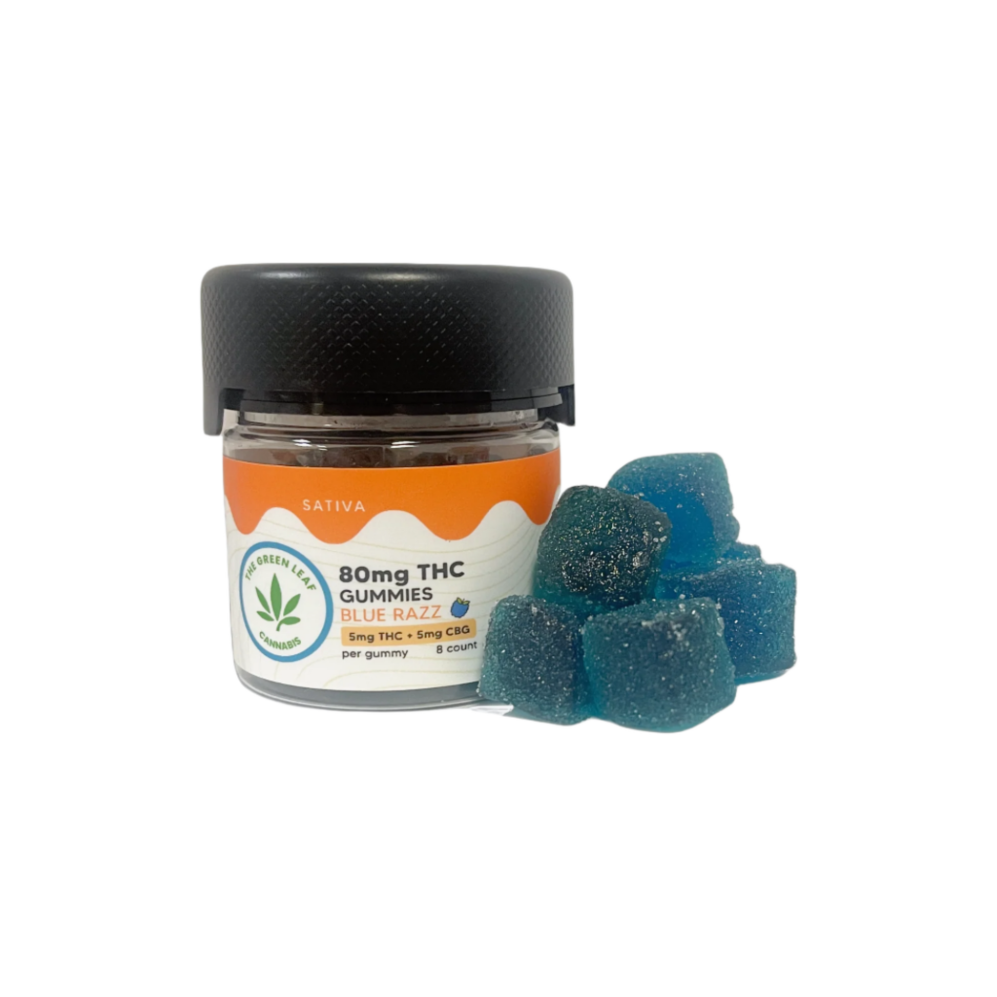 Sativa-THC-gummies-THC edibles-Blue razz-8ct-THC-CBG-blue gummies