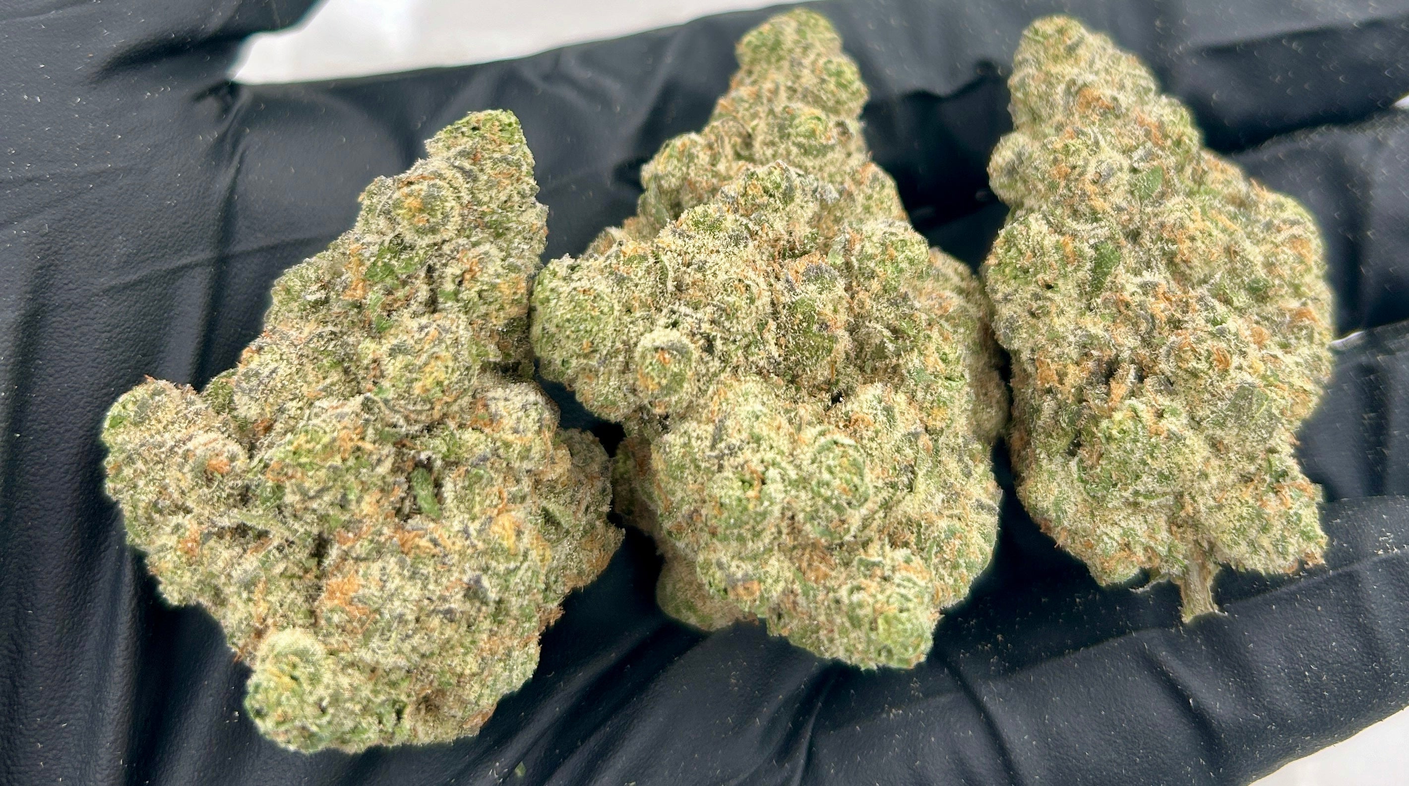 Space Rock cannabis flower from The Green Leaf Cannabis—potent Hybrid strain with dense, crystal-covered buds in dark green and purple tones, exuding a gassy, fruity aroma. Delivers a powerful cerebral high paired with relaxing body effects, ideal for experienced users seeking spacey euphoria.