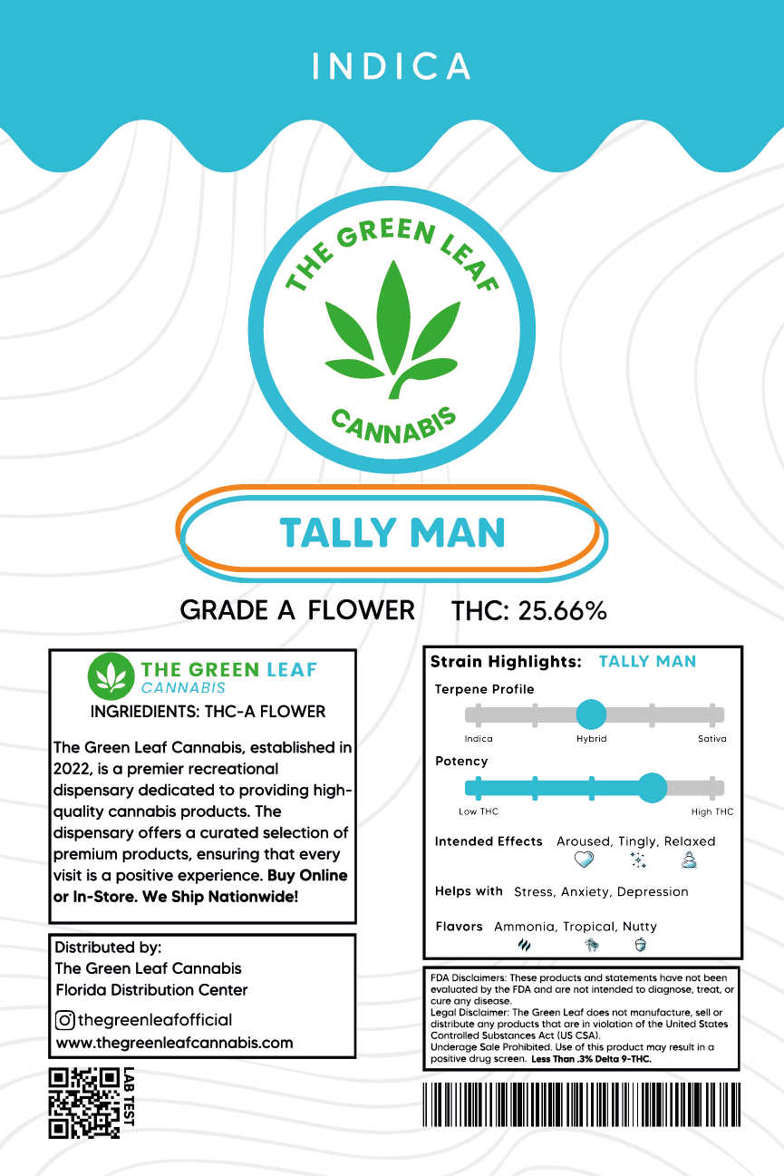 tally man-indica-strain-cannabis-flower-thc-thca flower