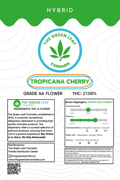 Tropicana Cherry THCA Flower - Hybrid - 1g to 1 pound - AA - The Green Leaf Cannabis