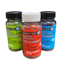 Live Resin - THC CBD Gummies - 160mg - Magnolia Hemp - The Green Leaf - Sour apple - strawberry blitz - blue raspberry