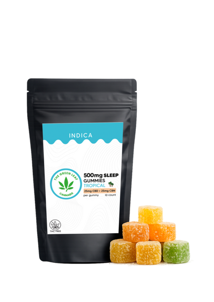 Indica 500mg SLEEP Gummies - 25 CBD + 25 CBN - Tropical - The Green Leaf Cannabis